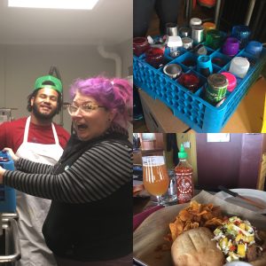 Brittany and the staff of The Royale had a blast washing water bottles for Carver's students! (We also had a blast eating a delicious vegan meal there).